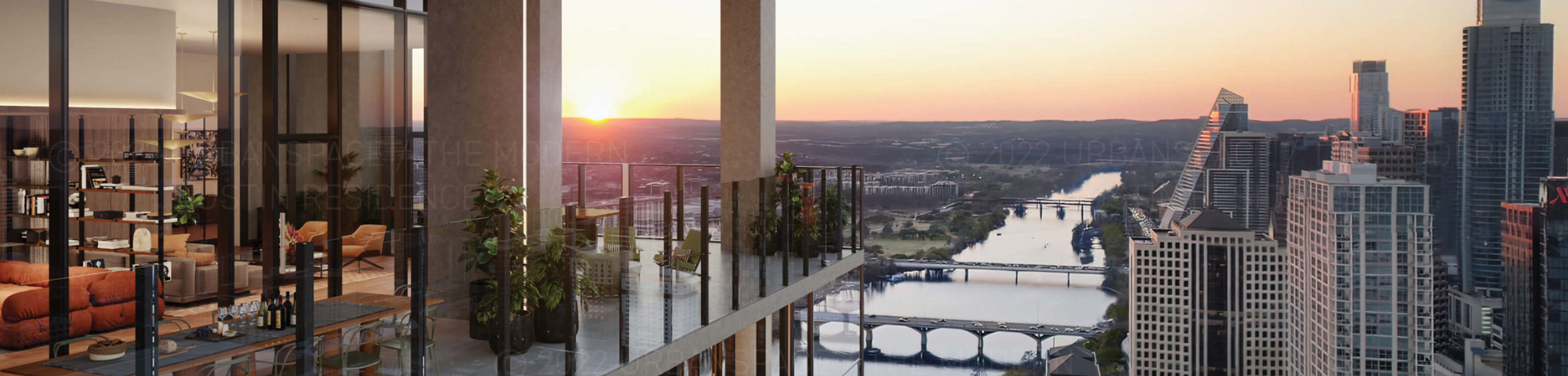 apartment outer deck with city skyline in the background